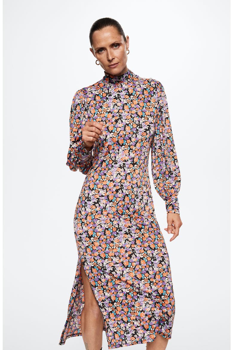 Floral Print Long Sleeve Midi Dress, Alternate, color, PINK