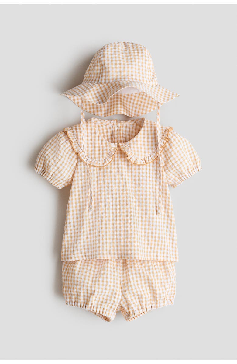 H&M 3-piece Cotton Set, Main, color, Dusty Yellow/Checked
