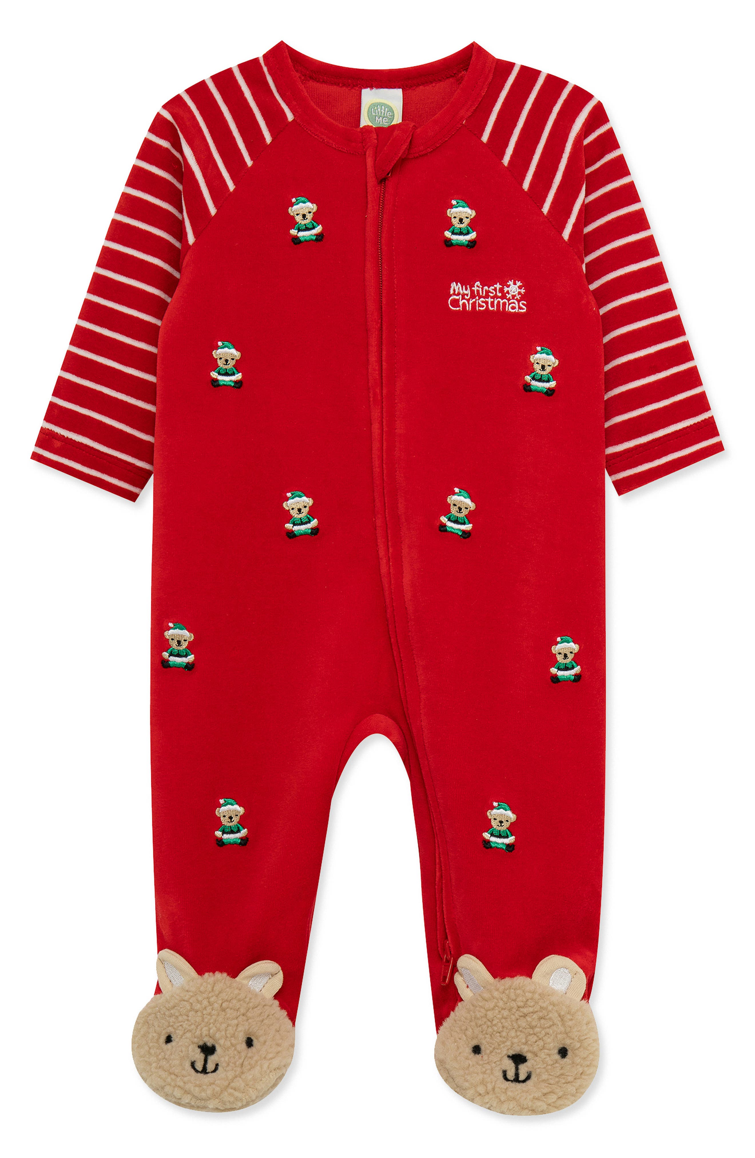 My First Christmas Holiday Bear Velour Footie