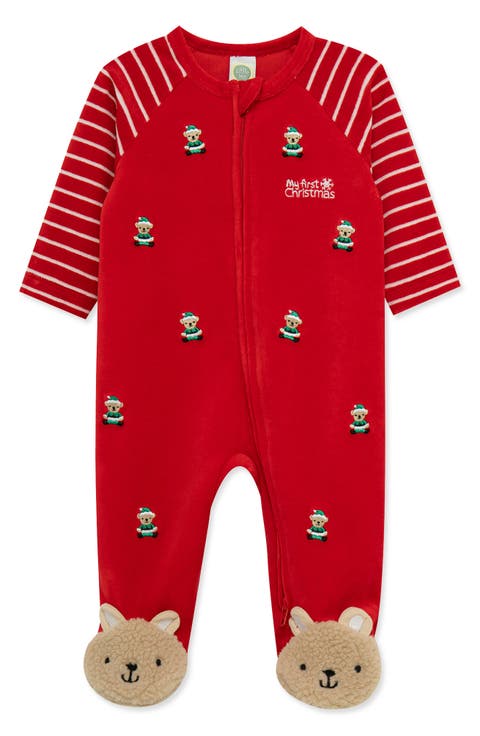 Santa Bear Velour Footie