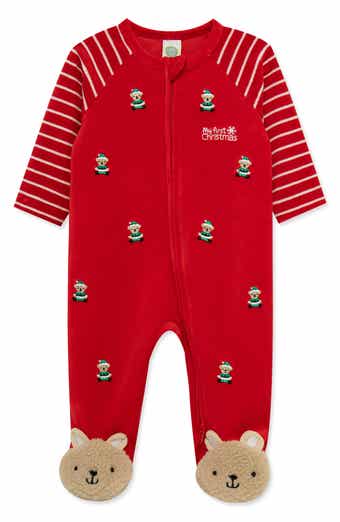 My First Christmas Holiday Bear Velour Footie