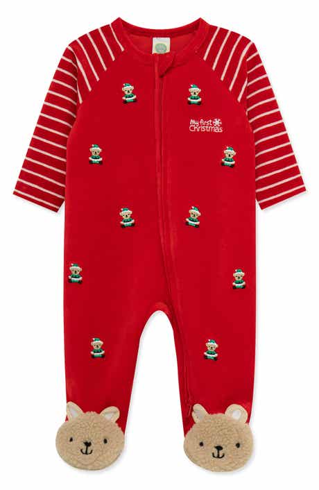 My First Christmas Holiday Bear Velour Footie