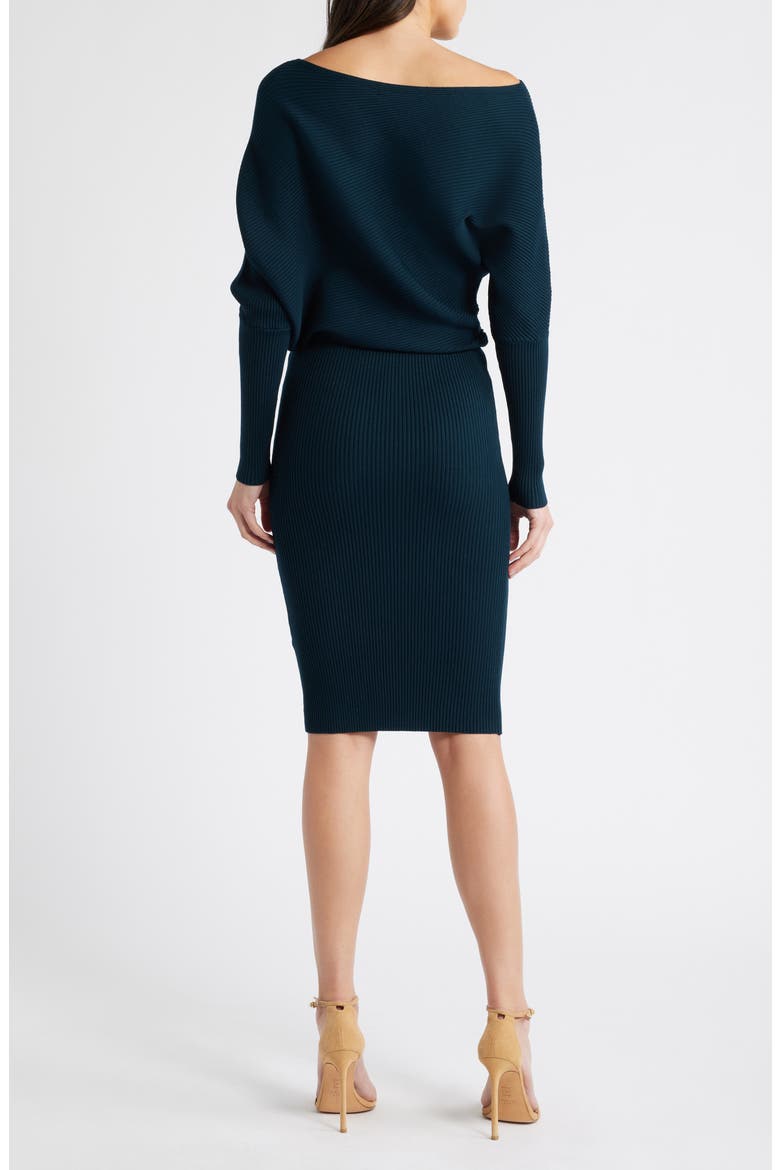 Lara One-Shoulder Rib Sweater Dress, Alternate, color, TEAL