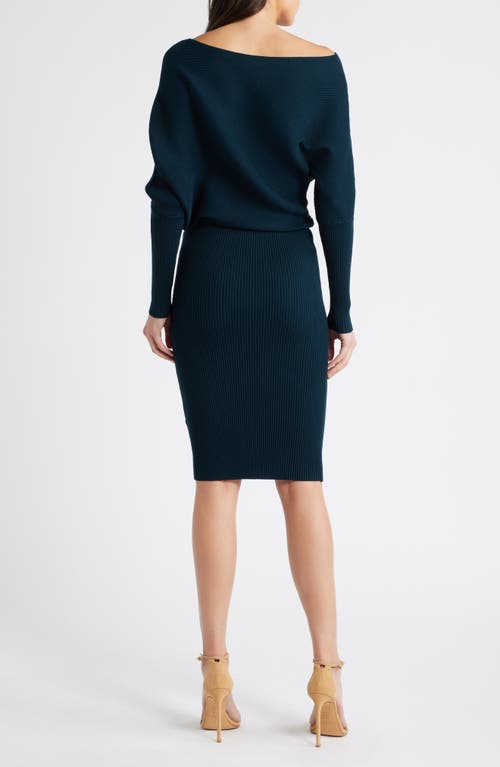 Reiss Lara One-shoulder Rib Sweater Dress In Teal