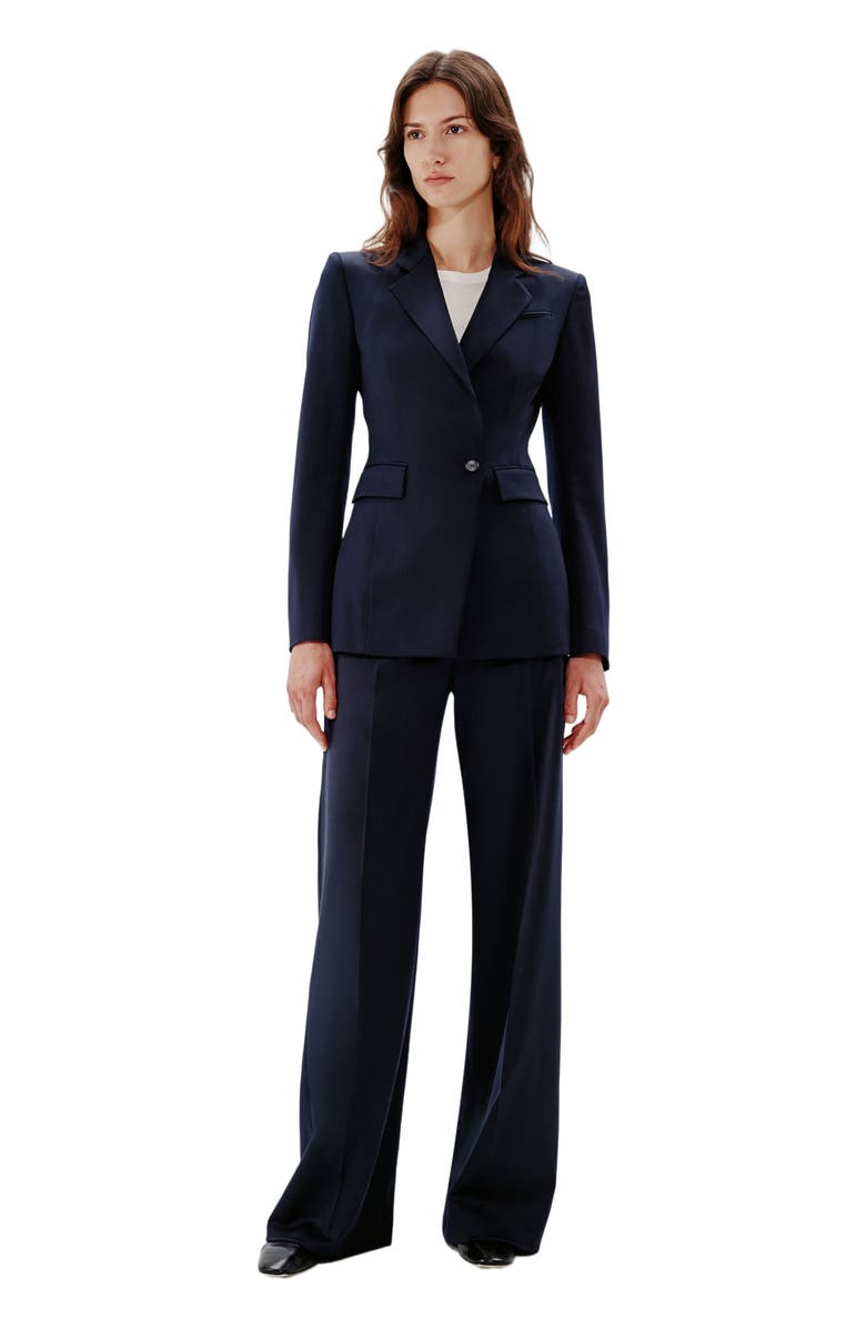 Another Tomorrow WIDE LEG SUIT PANT, Alternate, color, Navy