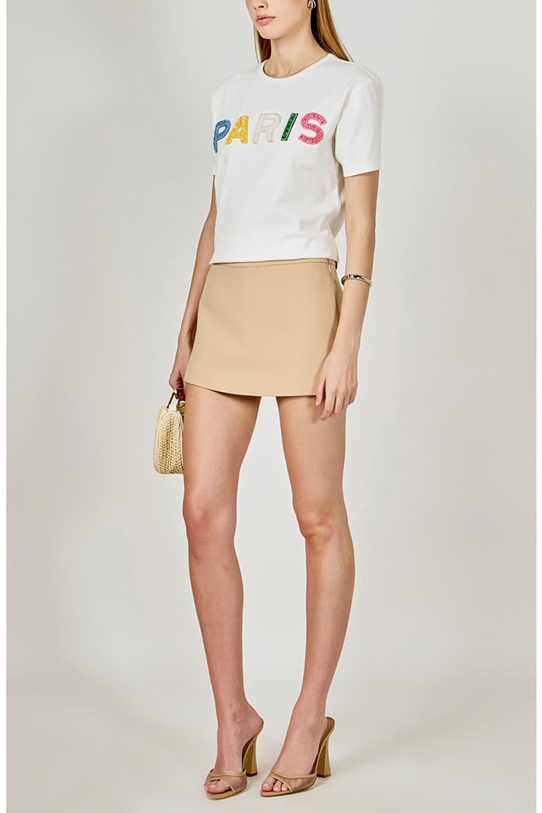 Crystal & Bead Embellished Graphic Cotton T-Shirt, Alternate, color, WHITE