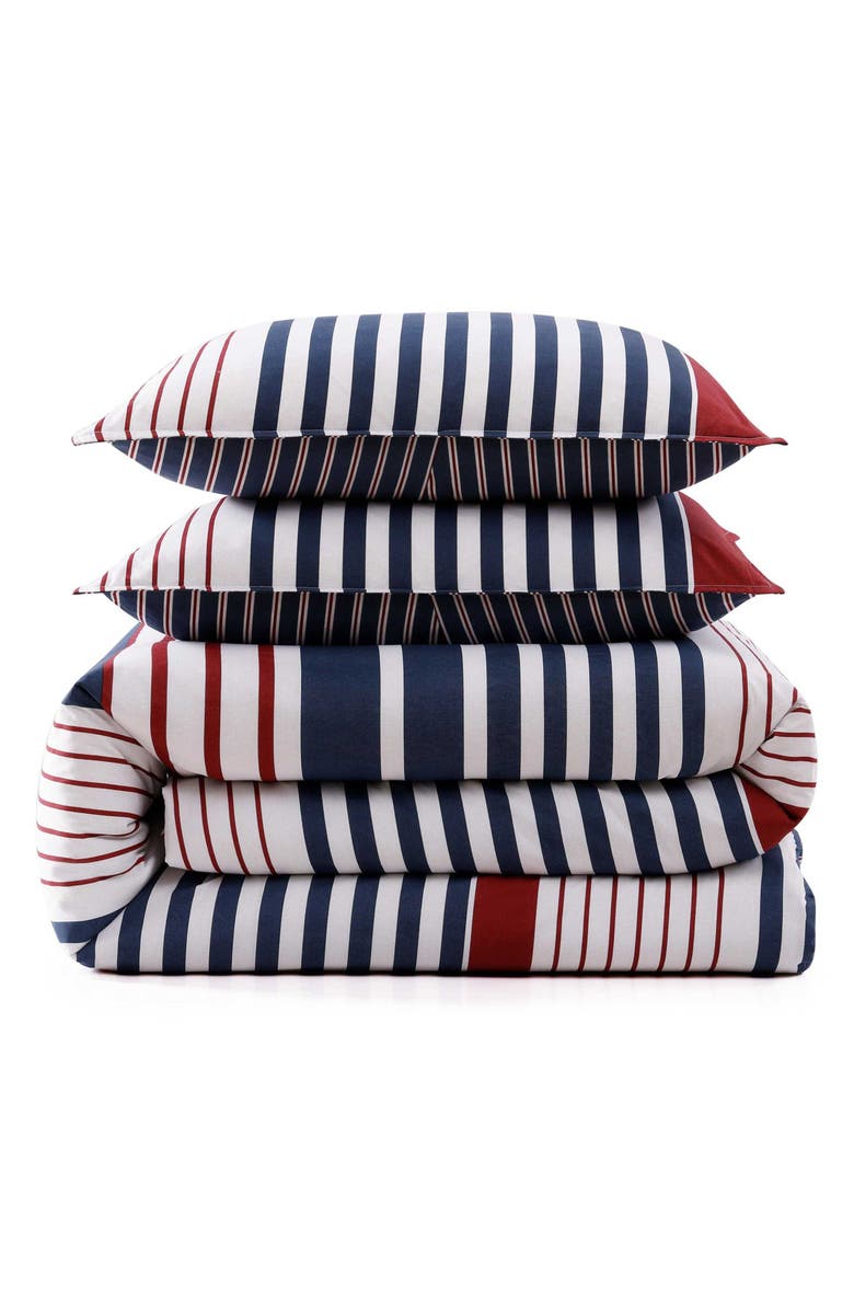 Tommy Hilfiger Brooklyn Stripe Duvet Cover & Shams Set, Main, color, Beige/ Blue/ Red
