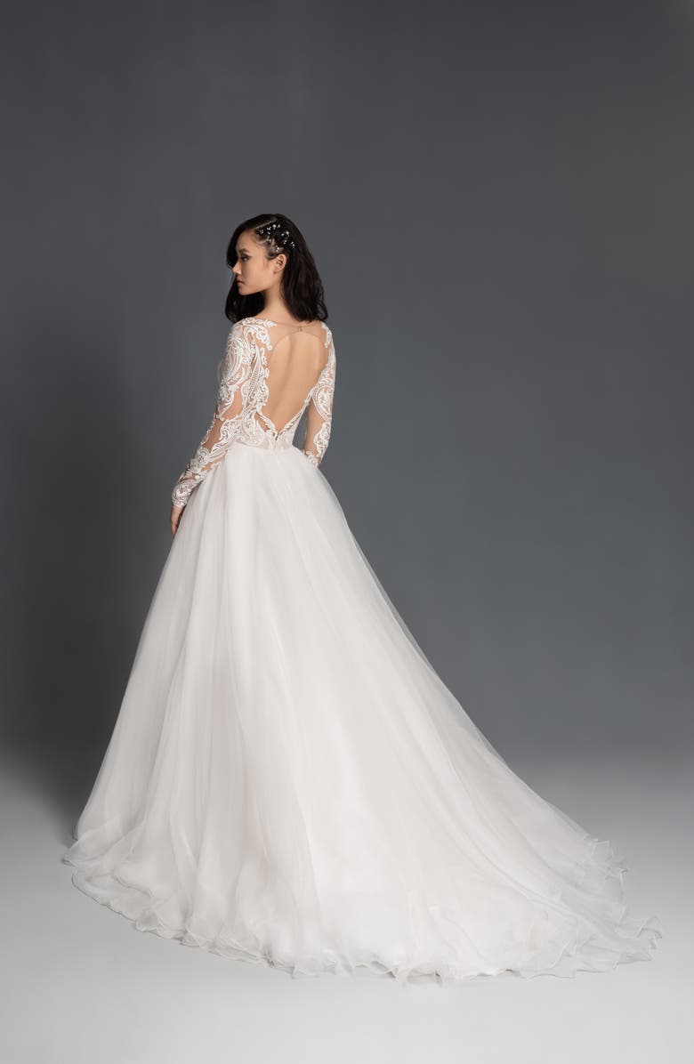 Hayley Paige Mulan Embroidered Tulle Long Sleeve Wedding Dress, Alternate, color,