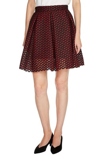 Maje Juliette Pleated Embroidered Mesh Skirt In Brown