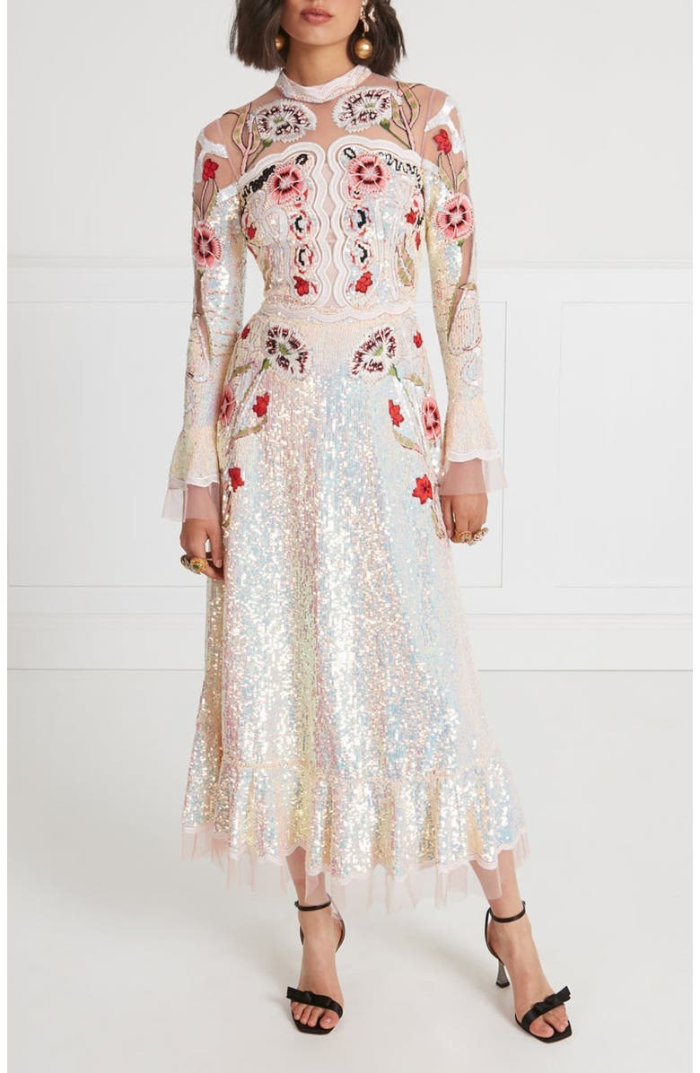 Temperley London Remi Midi Show Dress, Main, color, Iridescent Rose