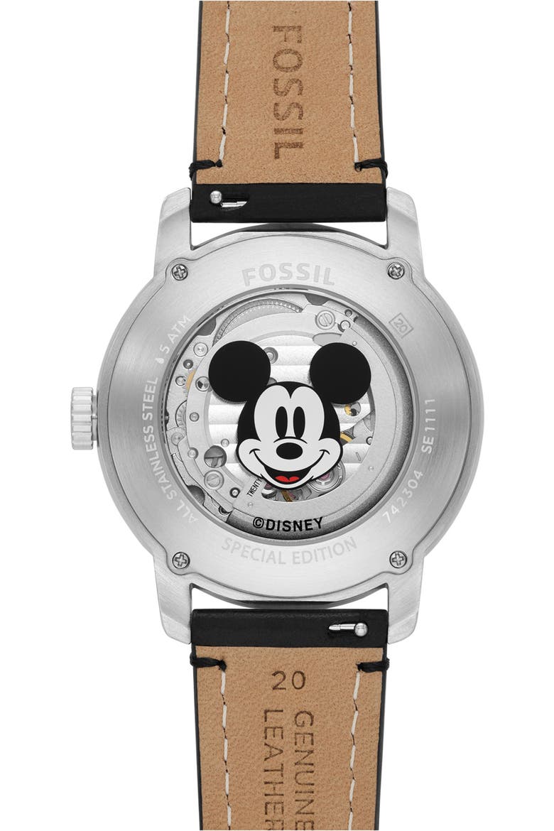 x Disney Classic Disney Mickey Mouse Leather Strap Watch, Alternate, color, BLACK