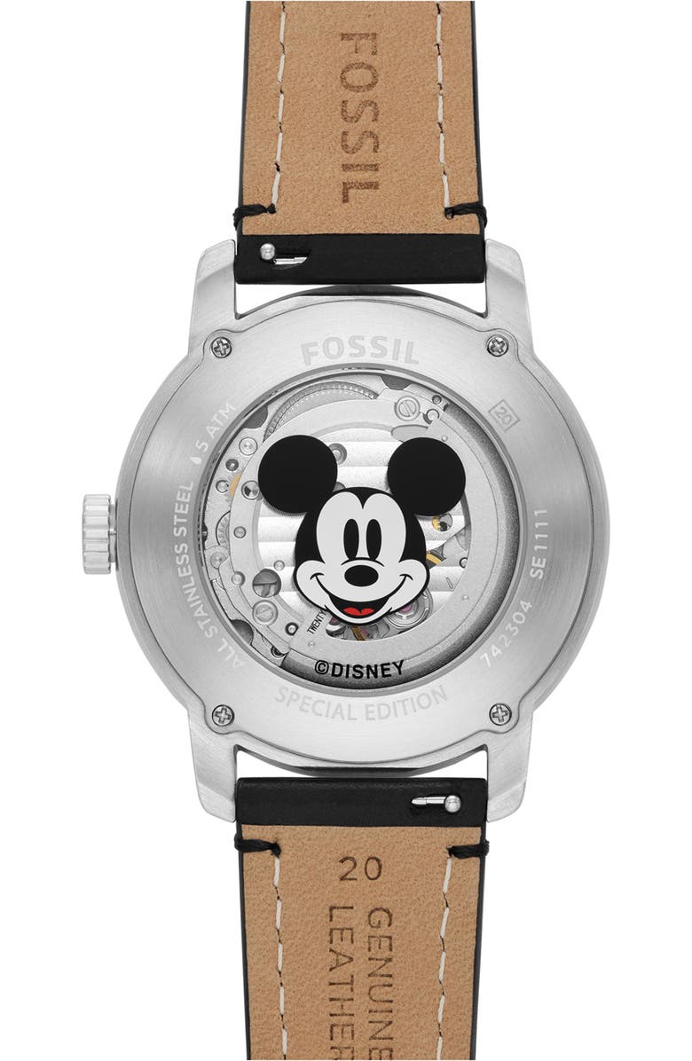 Fossil x Disney Classic Disney Mickey Mouse Leather Strap Watch, Alternate, color,