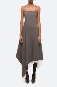 Helmut Lang Asymmetric Scarf Hem Virgin Wool Dress