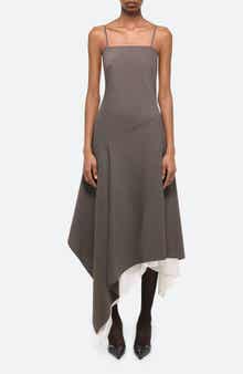 Helmut Lang Asymmetric Scarf Hem Virgin Wool Dress