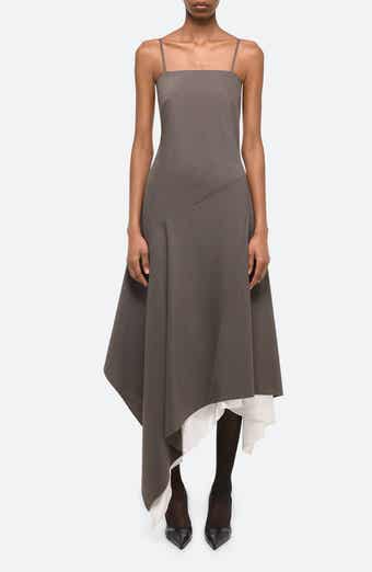 Helmut Lang Asymmetric Scarf Hem Virgin Wool Dress