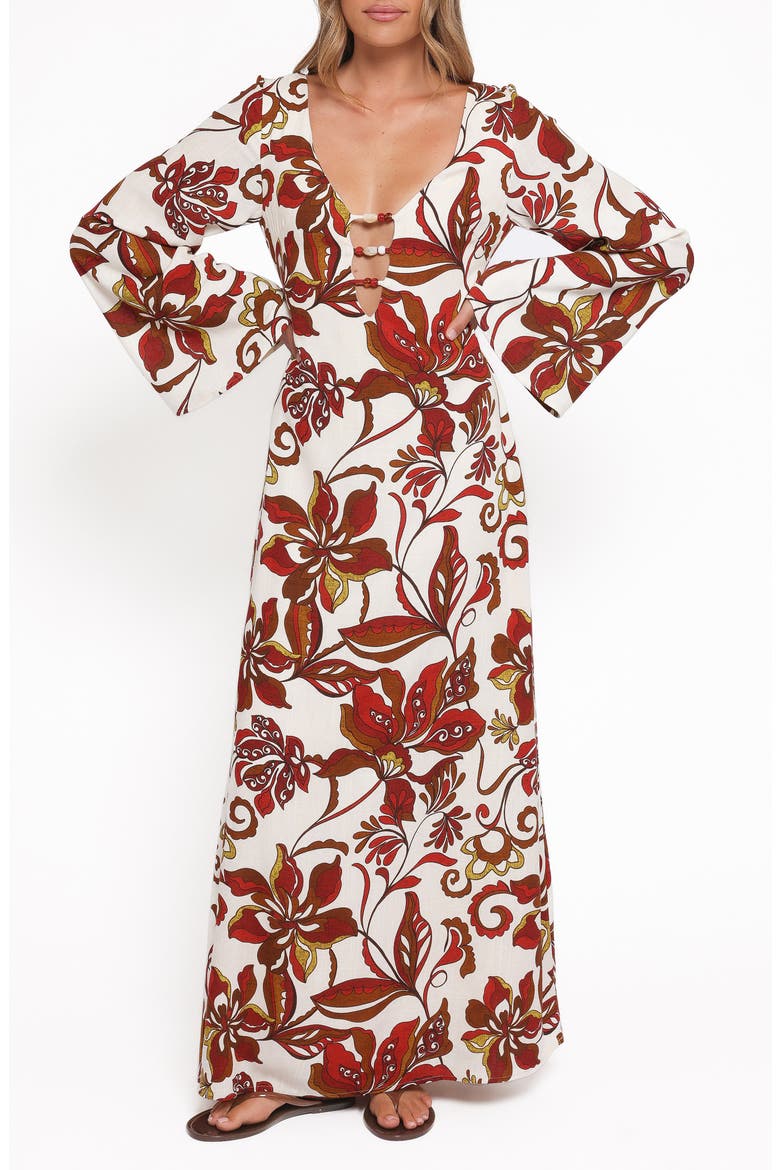 Inala Long Sleeve Maxi Dress, Main, color, BROWN FLORAL