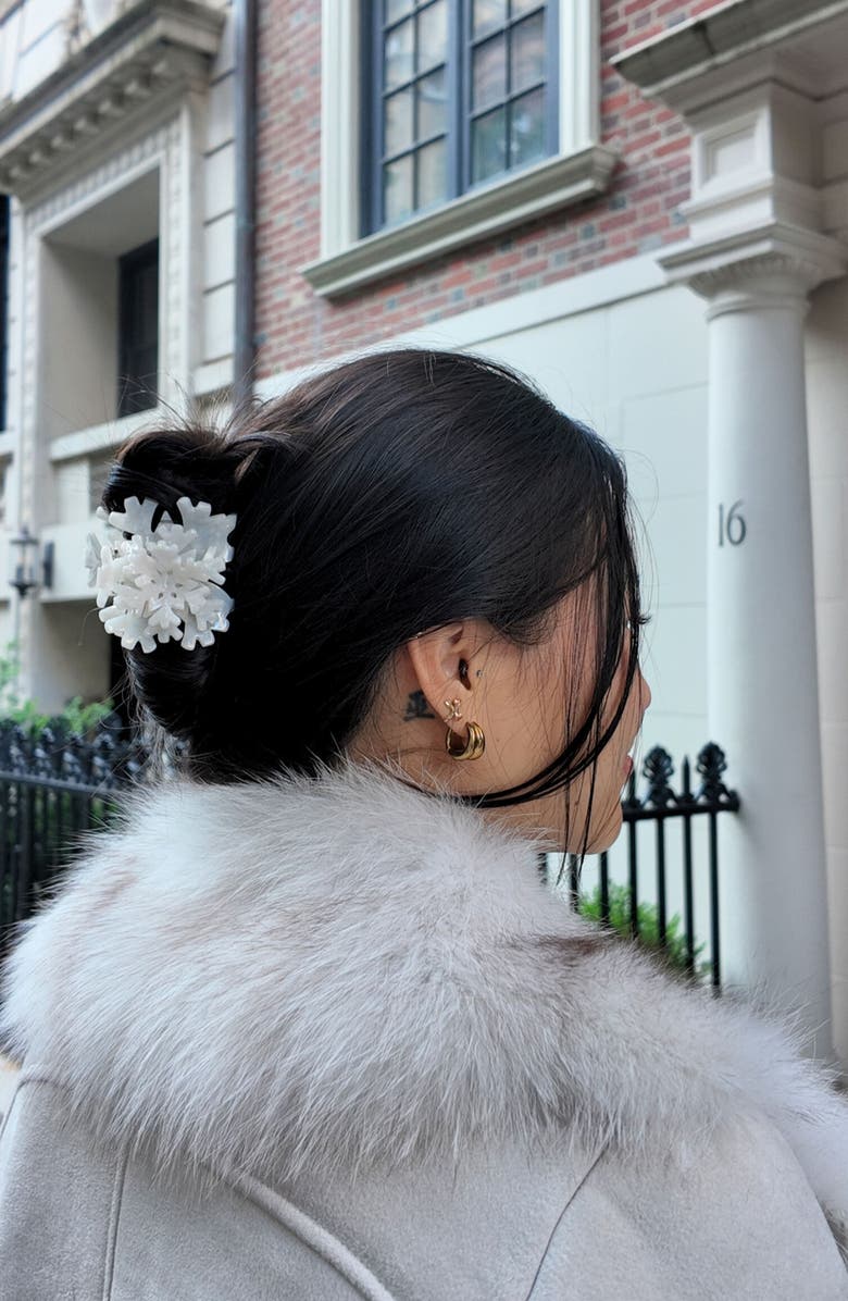 Solar Eclipse Hand Painted Snowflake Holiday Claw Clip, Alternate, color, White