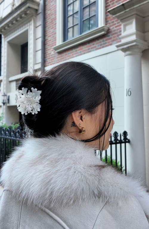 Solar Eclipse Hand Painted Snowflake Holiday Claw Clip In White