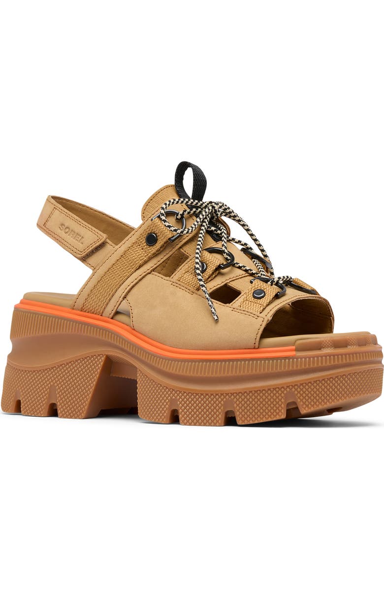SOREL Rein CB<sup>™</sup> Lace-Up Platform Sandal, Main, color, Caribou Buff/ Black