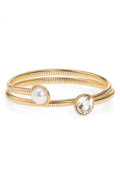 Faux Pearl & Cubic Zirconia Coil Bracelet