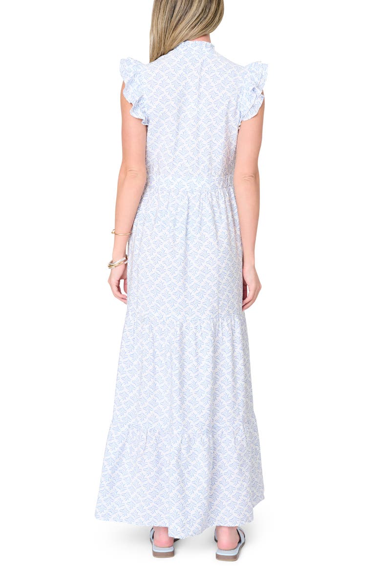 Print Flutter Sleeve Maxi Dress, Alternate, color, BLUE MOTIF LEAF