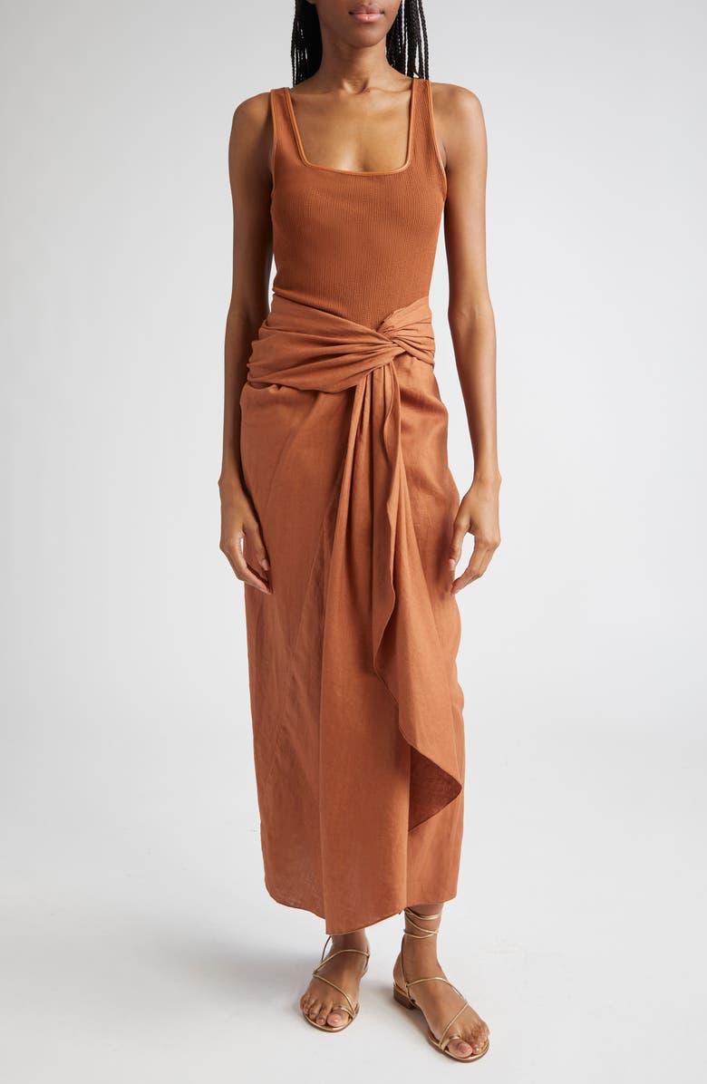 Johanna Ortiz Encanto Pacifico Mixed Media Dress, Main, color, Camel