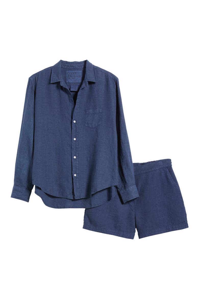 Getaway Linen Button-Up Shirt & Shorts Set, Alternate, color, NAVY