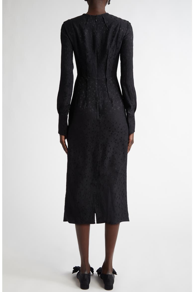Long Sleeve Guipure Lace & Satin Midi Dress, Alternate, color, BLACK