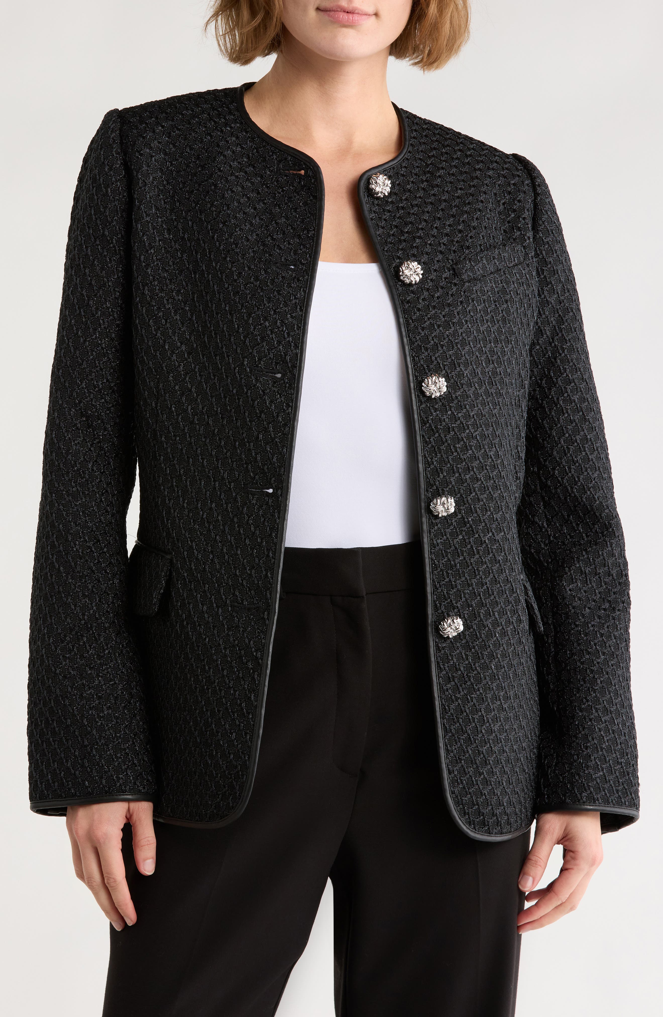 rag & bone Payley Faux Leather Trim Tweed Blazer