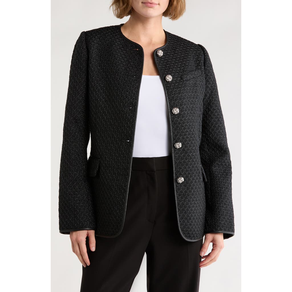 Rag & Bone Payley Faux Leather Trim Tweed Blazer In Black