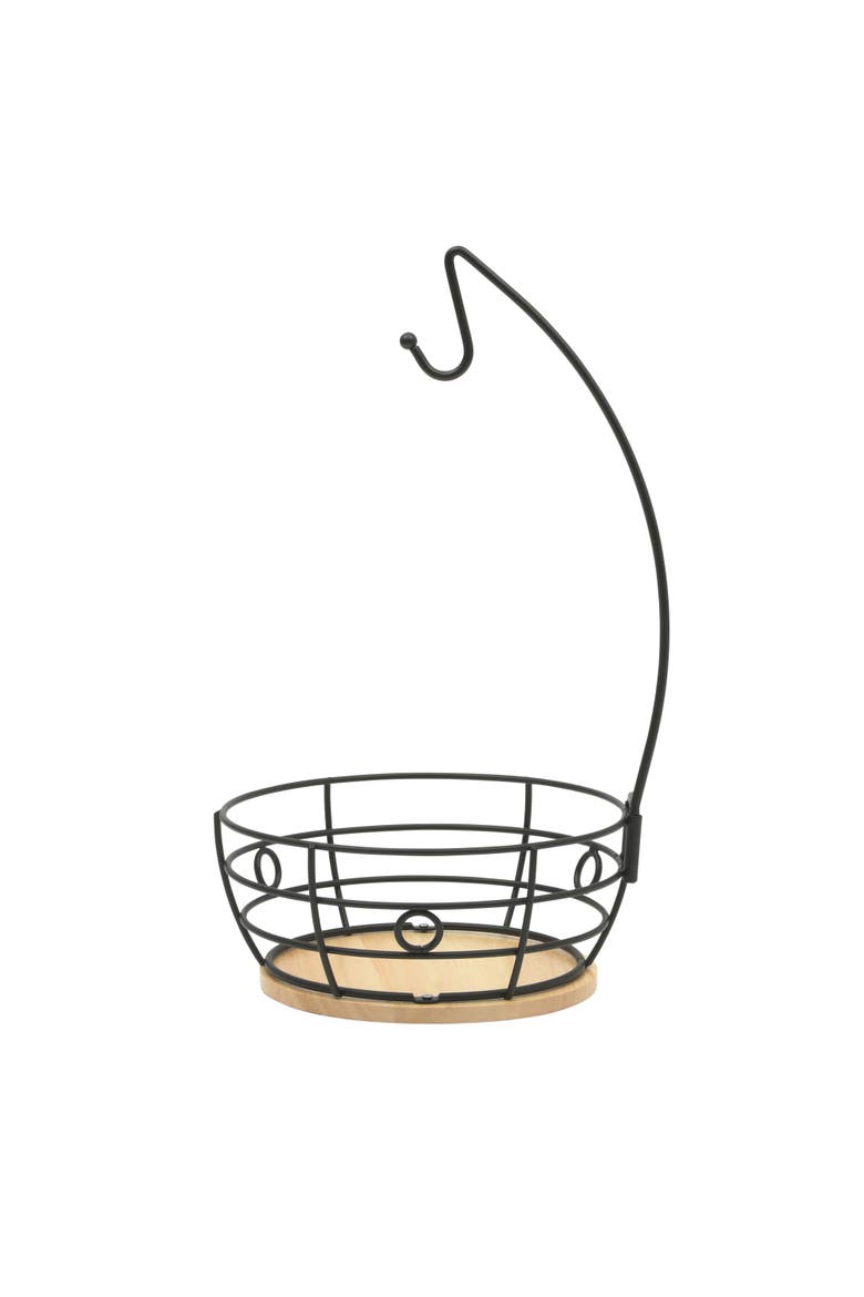 Harvest Season Two-Tier Metal Fruit Basket with Banana Hanger, Main, color, Black