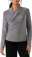Karen Kane Crossover Side Shirred Metallic Knit Top