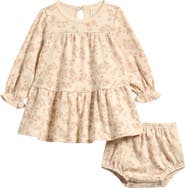 QUINCY MAE Kids' Tiered Organic Cotton Jersey Dress & Bloomers Set