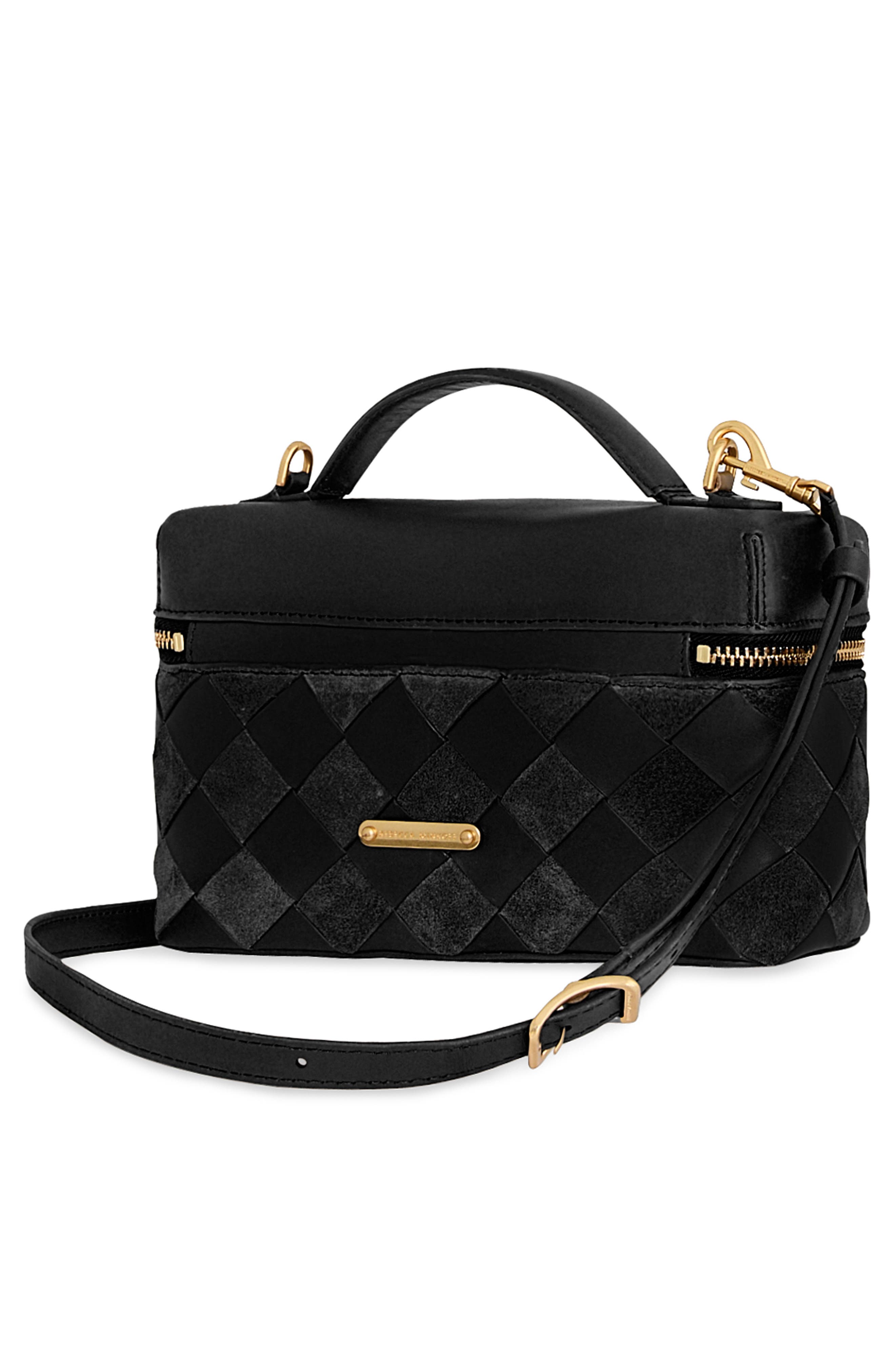 Rebecca Minkoff Frankie Woven Leather Train Case, Alternate, color, Black