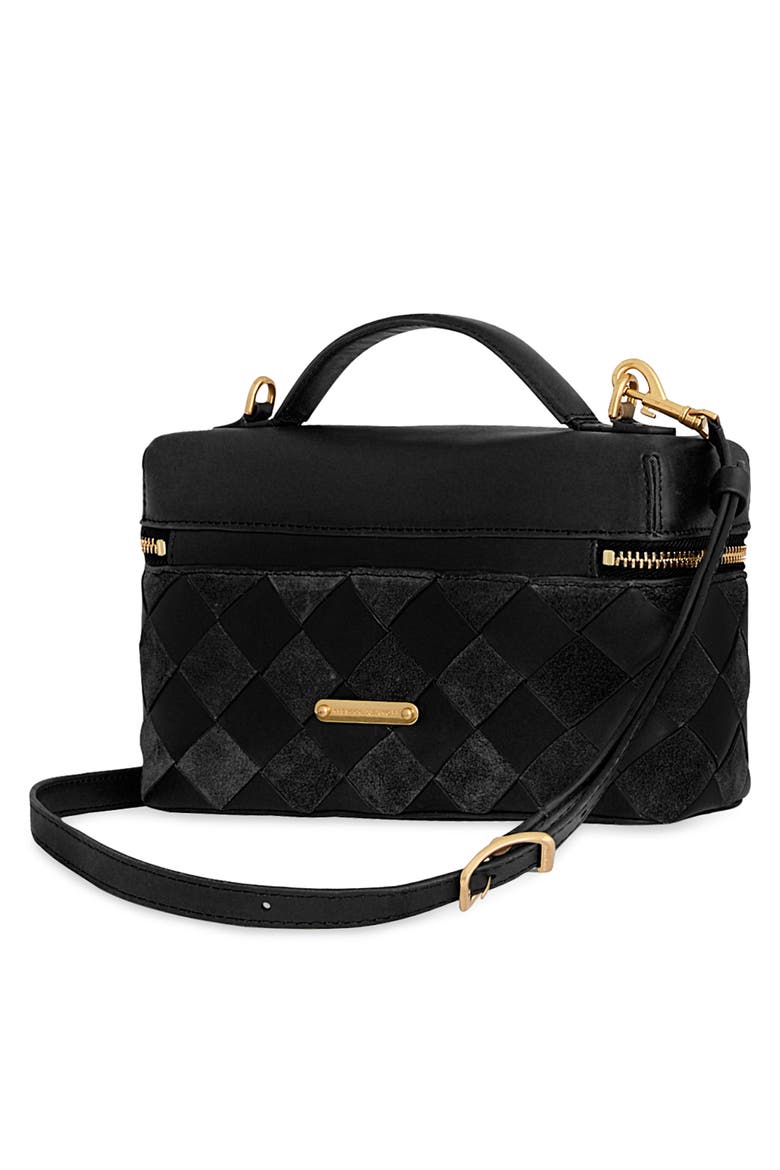 Frankie Woven Leather Train Case, Alternate, color, BLACK