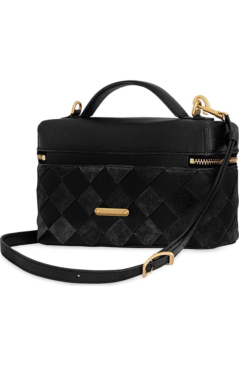 Rebecca Minkoff Frankie Woven Leather Train Case, Alternate, color, Black