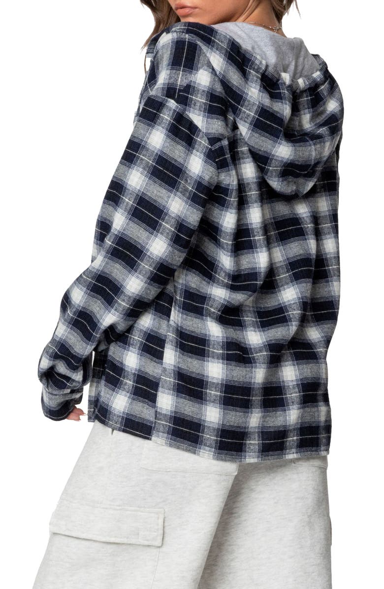 EDIKTED Plaid Cotton Blend Flannel Button-Up Hoodie, Alternate, color, 