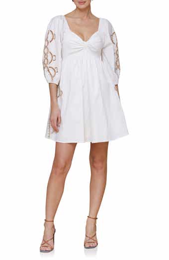 Avec Les Filles Embroidered Rhinestone Stretch Cotton Mini Sundress