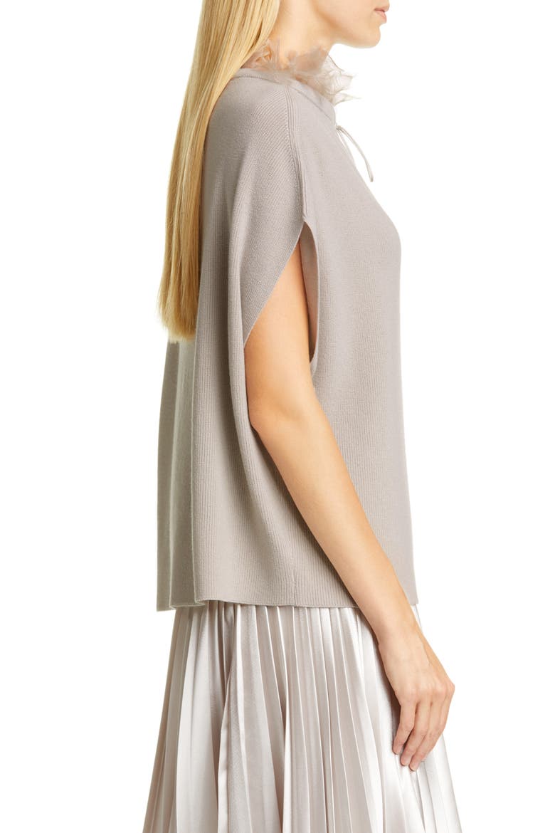 Organza Trim Cashmere Rib Cape Sweater, Alternate, color, BEIGE