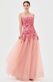 Bariano Poppi Strapless Floral Gown