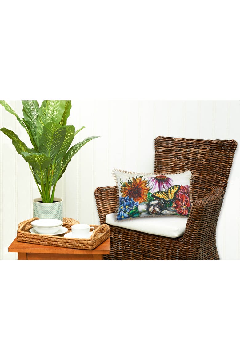 Botanical Flowers & Butterfly HD Printed Cotton Blend Lumbar Accent Pillow 14" x 22", Alternate, color, Yellow