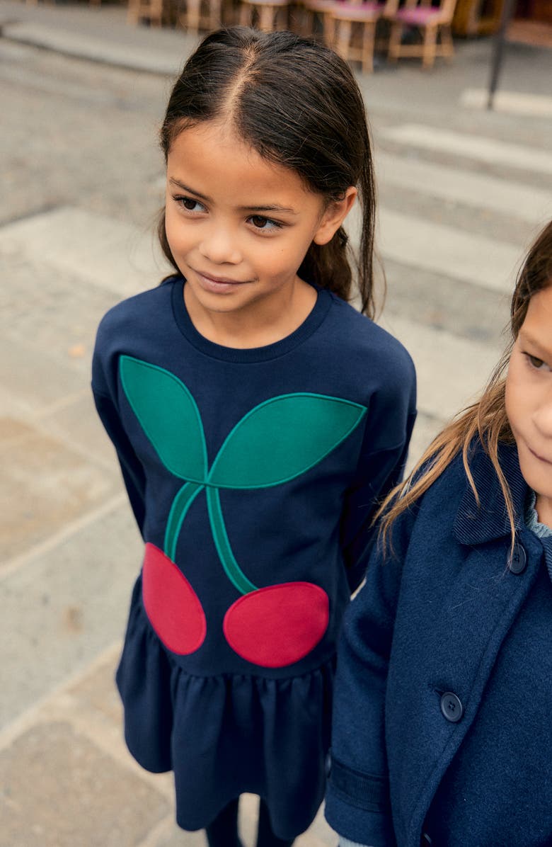 Mini Boden Kids' Appliqué Sweatshirt Dress, Alternate, color, Starboard Blue Cherry