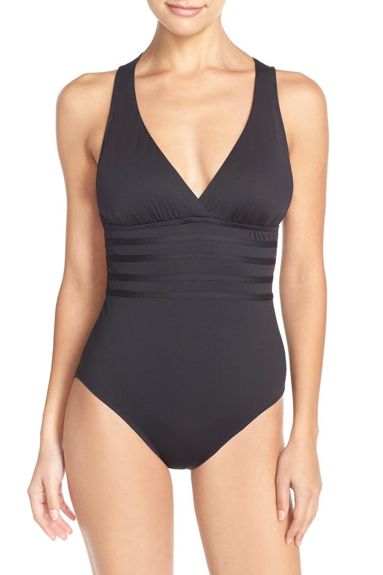 Cross Back One-Piece Swimsuit, Main, color, BLACK