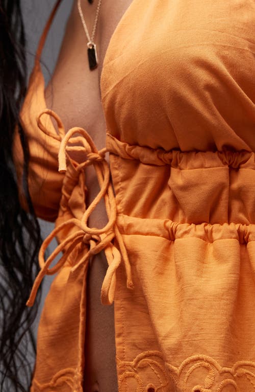Topshop Embroidered Eyelet Tie Front Cotton Camisole
