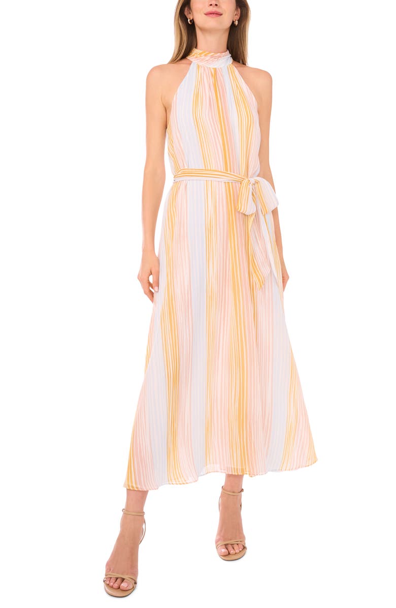 Vince Camuto Belted Halter Neck Maxi Dress, Main, color, New Ivory