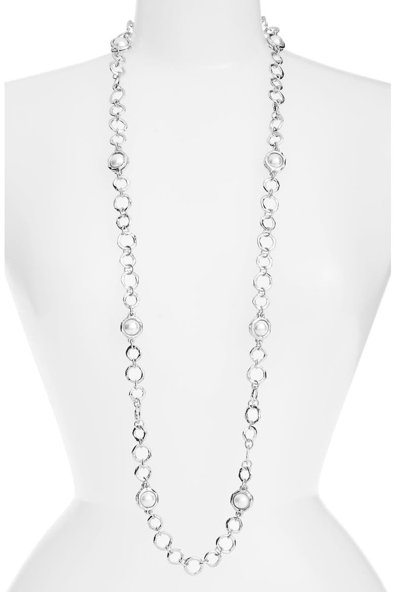 Long Imitation Pearl Necklace, Main, color, SILVER