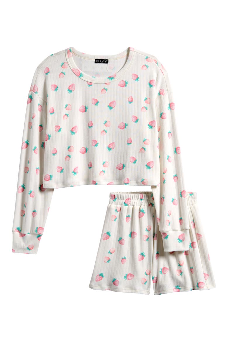 Kids' Print Long Sleeve Top & Shorts Set, Main, color, IVORY
