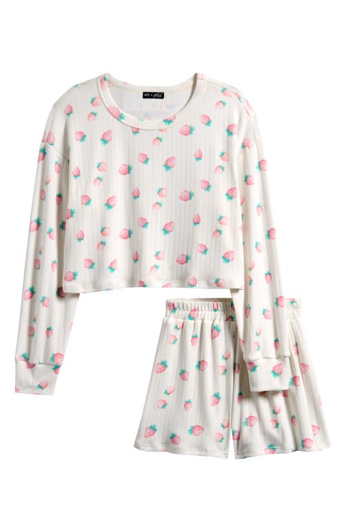 Ava & Yelly Kids' Print Long Sleeve Top & Shorts Set In White
