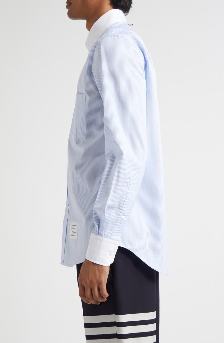 Thom Browne Micro University Stripe Straight Fit Cotton Poplin Button-Down Shirt, Alternate, color, Light Blue