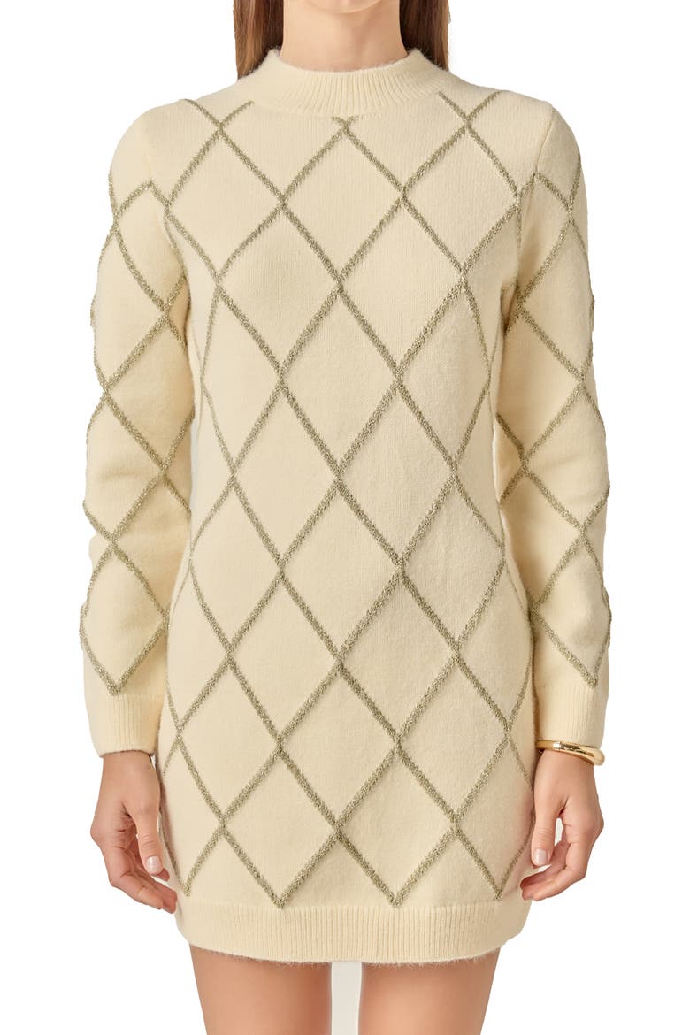 Metallic Jacquard Long Sleeve Sweater Dress, Alternate, color, CREAM